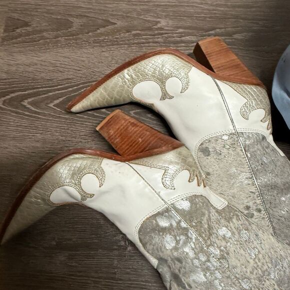 Para Raio White Silver Leather Pointed Toe Brazilian Cowgirl Boots Women's 9 - Picture 6 of 7